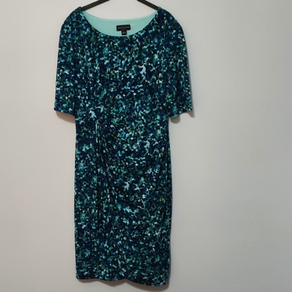 Connected Apparel  Midi Sheath Dress Size 16 Casual Wedding Guest Garden Colorfu